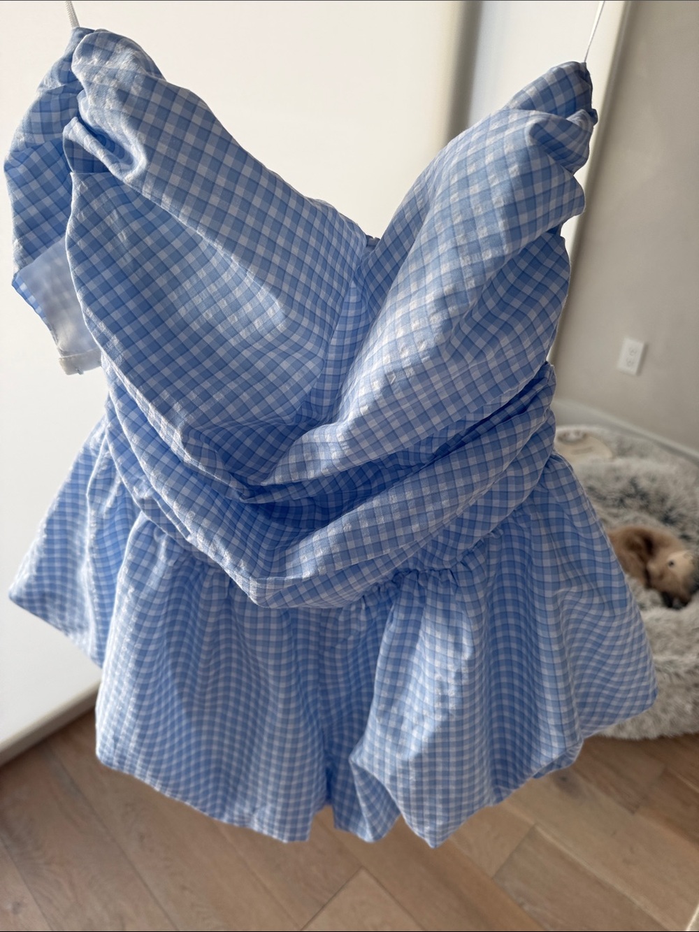 Fashion Nova Light Blue Gingham Romper